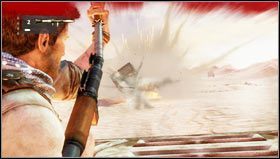 Pokonując kilka pojazdów konwoju natkniemy się w końcu na przeciwnika uzbrojonego w wyrzutnię rakiet [1] - Rozdział 20- Karawana | Opis przejścia Uncharted 3 Oszustwo Drakea - Uncharted 3: Oszustwo Drakea - poradnik do gry