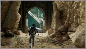 Wspinamy się na kolejny pas bloków jadących do góry, przeskakujemy z nich na kolejny poziom wieży i wychodzimy po drabinie - Rozdział 22- Śniący na jawie | Opis przejścia Uncharted 3 Oszustwo Drakea - Uncharted 3: Oszustwo Drakea - poradnik do gry