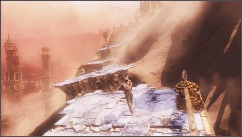 Wokół nas wszystko zacznie tonąć w piaskowej lawinie, a my będziemy musieli przeskakiwać po oderwanych fragmentach podłoża [1] - Rozdział 22- Śniący na jawie | Opis przejścia Uncharted 3 Oszustwo Drakea - Uncharted 3: Oszustwo Drakea - poradnik do gry