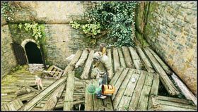 Przez wyższy poziom dojdziemy do drewnianej belki [1], po której należy przejść by odnaleźć skarb [2] - Rozdział 6- Chateau | Skarby w Uncharted 3 Oszustwo Drakea - Uncharted 3: Oszustwo Drakea - poradnik do gry