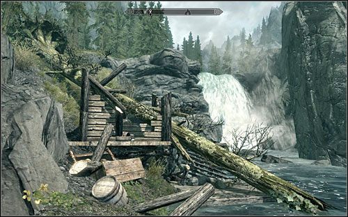 Mapa przedstawia most do Pękniny oraz wodospad, za którym powinien znajdować się skarb - Mapy skarbów (VIII-X) | Questy poboczne w Skyrim - Skyrim - poradnik, mapy, questy