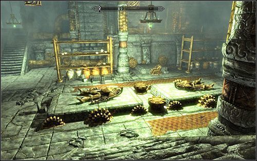 Wyjdź z pomieszczenia i skręć w prawo, gdzie trafisz do magazynu dwemerów - Największe głębiny | Questy poboczne w Skyrim - Skyrim - poradnik, mapy, questy