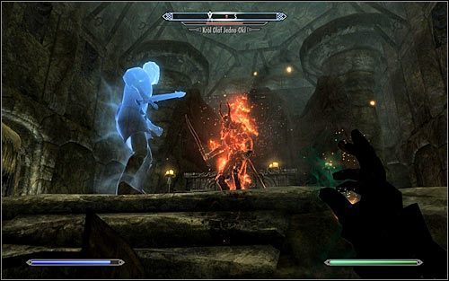 Na sam koniec czeka Cię pojedynek z głównym bossem tego questu - Królem Olafem Jedno-Okim (powyższy screen) - Podsycanie płomieni (2) | Questy Akademii Bardów w Skyrim - Skyrim - poradnik, mapy, questy