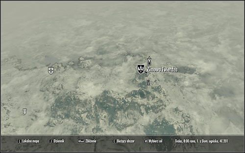 Otwórz mapę świata, dzięki czemu ustalisz, że Zimowa Twierdza znajduje się w północno-wschodniej części Skyrim (powyższy screen) - Wyprawa do Zimowej Twierdzy | Pradawna wiedza | Solucja Skyrim - Skyrim - poradnik, mapy, questy