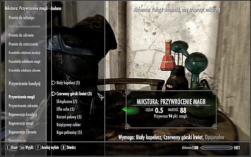 Jak już wspomniałem, alchemia polega na umiejętnym łączeniu ze sobą składników alchemicznych - Alchemia - Ogólne założenia | Crafting w Skyrim - Skyrim - poradnik, mapy, questy