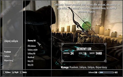 Do właściwego zaklinania proponuję przystąpić dopiero po tym jak poznasz co najmniej kilka zaklęć (oddzielnych dla broni i pancerzy) - Zaklinanie | Crafting w Skyrim - Skyrim - poradnik, mapy, questy
