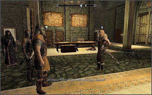Biegnij za Irileth, wybierając schody prowadzące do miejsca, w którym przebywa jarl Balgruuf (powyższy screen) - Spotkanie się z jarlem | Budzenie smoka | Solucja Skyrim - Skyrim - poradnik, mapy, questy