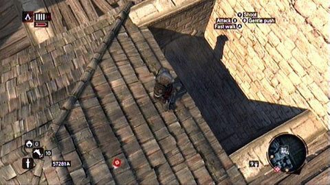 Aby dostać się do skarbu, wdrap się na dach nad nim, a następnie odszukaj dziury przy murze - Constatntine District (12-24) | Skrzynie ze skarbami AC Revelations - Assassins Creed: Revelations - poradnik do gry