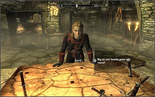 Powróć do Astrid i wypytaj ją o szczegóły najważniejszego kontraktu (powyższy screen) - Cesarstwo musi zginąć | Zadania Mrocznego Bractwa | Solucja Skyrim - Skyrim - poradnik, mapy, questy