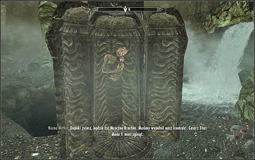 Powróć do głównego pomieszczenia jaskini i odszukaj trumnę z Nocną Matką (powyższy screen) - W obliczu śmierci | Zadania Mrocznego Bractwa | Solucja Skyrim - Skyrim - poradnik, mapy, questy