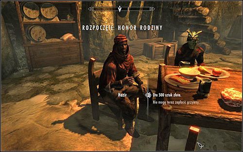 Quest ten pojawi się w Twoim dzienniku tylko jeżeli zraniłeś lub zabiłeś (umyślnie lub przypadkowo) innego członka Mrocznego Bractwa - Honor rodziny | Zadania Mrocznego Bractwa | Solucja Skyrim - Skyrim - poradnik, mapy, questy