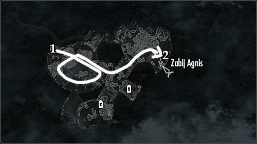 Oznaczenia na mapie: 1 - Miejsce startu; 2 - Kwatera Agnis - Zlecenie- Zabij Agnis | Zadania Mrocznego Bractwa | Solucja Skyrim - Skyrim - poradnik, mapy, questy