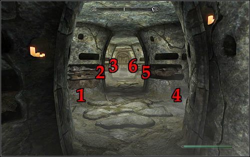 Założeniem tej zagadki jest wejście w interakcję z sześcioma interaktywnymi filarami - W podziemiach Saarthal (2) | Questy Akademii w Zimowej Twierdzy | Solucja Skyrim - Skyrim - poradnik, mapy, questy