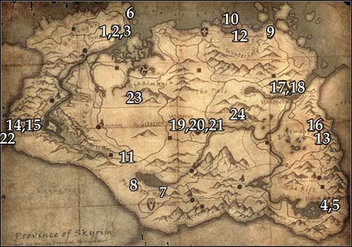Na powyższej mapie zostały zaznaczone wszystkie klejnoty - Poruszyć niebo i Skyrim | Questy Gildii Złodziei | Solucja Skyrim - Skyrim - poradnik, mapy, questy