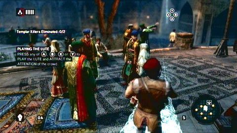 Jak zobaczysz swój cel, stań we wskazanym miejscu, a następnie zaśpiewaj piosenkę - Sekwencja 4 - Bezlitosna wojna (1) | Opis przejścia Assassins Creed Revelations - Assassins Creed: Revelations PC - kompletny poradnik do gry