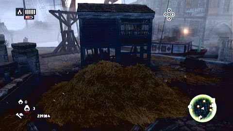 Gdy zginie, przeskocz do kolejnej kupki siana, która znajduje się bliżej nabrzeża - Sekwencja 5 - Dziedzic imperium (3) | Opis przejścia - Assassins Creed: Revelations PC - kompletny poradnik do gry
