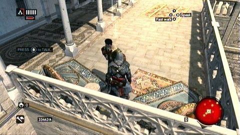 Trzymając się jej krawędzi, powoli przesuń się w stronę księcia i porozmawiaj z nim - Sekwencja 6 - Kaprys Fortuny (3-5) | Opis przejścia Assassins Creed Revelations - Assassins Creed: Revelations PC - kompletny poradnik do gry