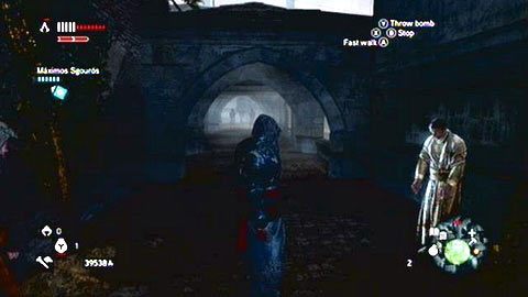 Wejdź na górę, a następnie przy pomocy Eagle Sense sprawdź pierwszego stojącego tam mężczyznę - Misje mistrzów (1,2) | Zadania dodatkowe Assassins Creed Revelations - Assassins Creed: Revelations PC - kompletny poradnik do gry