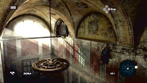 Przesuwając się wzdłuż ściany, dotrzesz do zwisającego z sufitu żyrandolu - Tajemnica Hagia Sofia (1) | Karty wspomnień Ishaka Paszy - Assassins Creed: Revelations PC - kompletny poradnik do gry