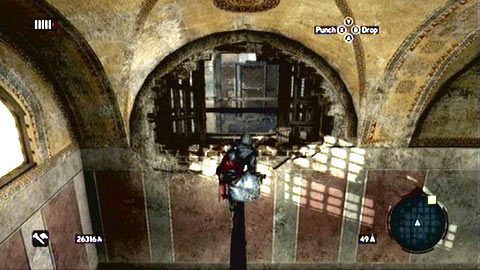 Możesz się z niego przedostać na drewnianą belkę, która zaprowadzi cię do drugiego pomieszczania - Tajemnica Hagia Sofia (1) | Karty wspomnień Ishaka Paszy - Assassins Creed: Revelations PC - kompletny poradnik do gry