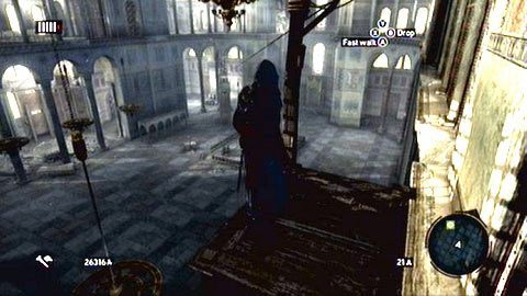 Idąc w lewo, dotrzesz do linki przeciągniętej nad pomieszczeniem - Tajemnica Hagia Sofia (1) | Karty wspomnień Ishaka Paszy - Assassins Creed: Revelations PC - kompletny poradnik do gry