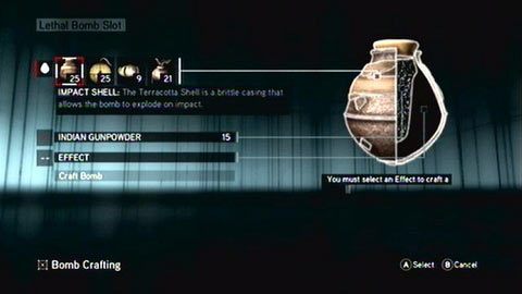 Po zdecydowaniu się na odpowiednią kategorię, zostaniesz poproszony o wybranie korpusu, prochu oraz składnika specjalnego - Ładunki wybuchowe | Kompendium wiedzy Assassins Creed Revelations - Assassins Creed: Revelations PC - kompletny poradnik do gry