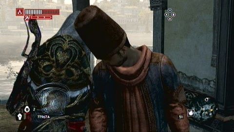 Aby wręczyć łapówkę, podejdź do mężczyzny, a następnie wciśnij B - Gildia Asasynów (2) | Kompendium wiedzy Assassins Creed Revelations - Assassins Creed: Revelations PC - kompletny poradnik do gry
