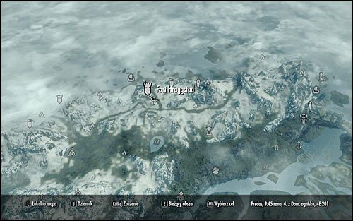 Otwórz mapę świata i zlokalizuj fort Hraggstad (powyższy screen) - Wstępowanie do Legionu | Questy Legionu Cesarskiego | Solucja Skyrim - Skyrim - poradnik, mapy, questy