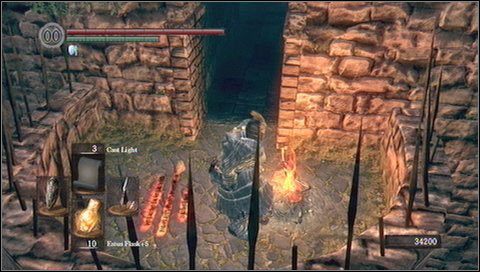 Wracamy do fragmentu, z którego dostaliśmy się do ogniska - Sens Fortress (4) | Opis przejścia Dark Souls - Dark Souls - poradnik do gry