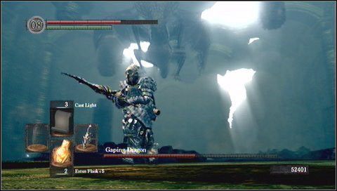 4) Złapanie - gdy stoimy blisko łapy, demon może próbować nas schwycić i zjeść - Gaping Dragon | Jak zabić bossa w Dark Souls - Dark Souls - poradnik do gry
