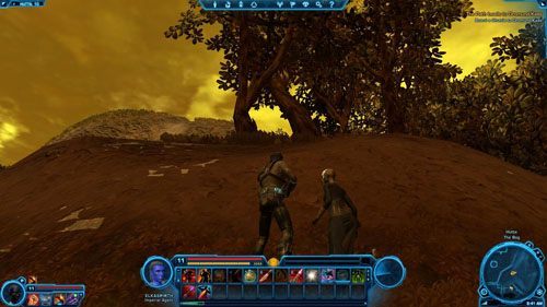 Datacron ukryty jest na niższym, południowym poziomie wzgórza, na który trzeba zeskoczyć - zanim to jednak zrobisz, zlokalizuj sam Datarcon - Galactic History 01 (+2 Aim) | Datacrons | Star Wars The Old Republic - Star Wars: The Old Republic - poradnik do gry