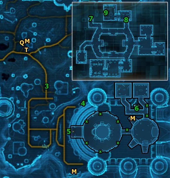 Tam skieruj się na południowy wschód, aby wejść na teren pałacu Faathry (brama znajduje się w [3]) - (L10) The New Truth (1) | Imperial Agent | Star Wars The Old Republic - Star Wars: The Old Republic - poradnik do gry