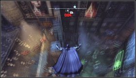 Rzuć batarangiem w pytajnik i BŁYSKAWICZNIE zacznij biec w stronę klatki #1 - Park Row - Trofea Batmana (06-15) | Zagadki w Batman Arkham City - Batman: Arkham City - poradnik do gry