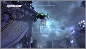 Po dotarciu do miejsca ukrycia trofeum powinieneś zauważyć, że dostęp do niego blokowany jest przez wielką poziomą bramę #1 - Park Row - Trofea Batmana (24-36) | Zagadki w Batman Arkham City - Batman: Arkham City - poradnik do gry