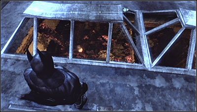 Przedostań się na dach budynku i zeskanuj przez jedną z okiennic kryjówkę Kobiety-Kota (powyższy screen) - Park Row - Zagadki słowne | Zagadki w Batman Arkham City - Batman: Arkham City - poradnik do gry