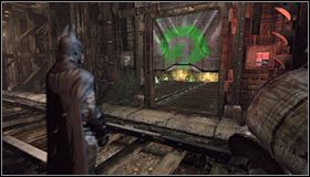 Zacznij na południe od miejsca ukrycia trofeów, wybierając częściowo zawalone przejście prowadzące na północ #1 - Metro - Trofea Batmana (08-15) | Zagadki w Batman Arkham City - Batman: Arkham City - poradnik do gry