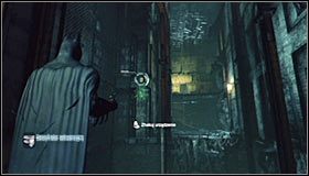 Ustaw się na drewnianej kładce na południe od miejsca ukrycia trofeum #1 - Metro - Trofea Batmana (16-26) | Zagadki w Batman Arkham City - Batman: Arkham City - poradnik do gry