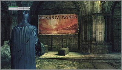 Odszukaj plakat reklamowy Santa Prisca na północnej ścianie głównego pomieszczenia stacji (powyższy screen) i zeskanuj go - Metro - Zagadki słowne, Szczęki Jokera, Trofea Kobiety-Kota | Zagadki - Batman: Arkham City - poradnik do gry