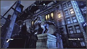 Rozejrzyj się za statuą konia niedaleko północnego wejścia do muzeum #1 - Zaułki - Trofea Batmana (01-07) | Zagadki w Batman Arkham City - Batman: Arkham City - poradnik do gry