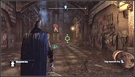 Wystrzel linę i tuż po rozpoczęciu przejażdżki przytrzymaj prawy przycisk myszy (lub lewy trigger na padzie) celem spowolnienia całego procesu - Zaułki - Trofea Batmana (08-16) | Zagadki w Batman Arkham City - Batman: Arkham City - poradnik do gry