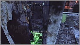 Załącz tryb detektywa, dzięki czemu zauważysz, że drewnianą przeszkodę można zniszczyć z pomocą wybuchowego żelu #1 - Zaułki - Trofea Batmana (24-39) | Zagadki w Batman Arkham City - Batman: Arkham City - poradnik do gry