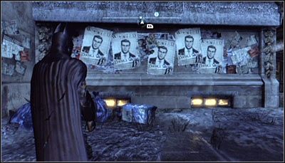 Odszukaj rozwieszone na ścianie listy gończe dotyczące Brucea Waynea (powyższy screen) i zeskanuj je - Zaułki - Zagadki słowne | Zagadki w Batman Arkham City - Batman: Arkham City - poradnik do gry