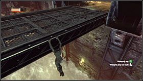 Po dotarciu do miejsca ukrycia trofeum zatrzymaj się na mostku #1 - Huta - Trofea Kobiety-Kota | Zagadki w Batman Arkham City - Batman: Arkham City - poradnik do gry