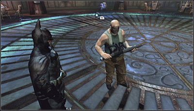 Ustaw się przy jednym z uratowanych tajniaków (powyższy screen) i go zeskanuj - Muzeum - Zagadki słowne, Pingwiny | Zagadki w Batman Arkham City - Batman: Arkham City - poradnik do gry