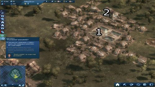 Wśród Ruin Rezydencji stawiamy Śródmieście (1) Ekosów oraz Salę koncertową (2) - Misja I - Na ziemi wroga | Rozdział 3 - W oku cyklonu | Anno 2070 - Anno 2070 - poradnik do gry