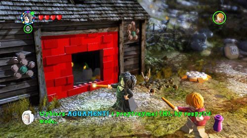 Rzeka - na lewo od namiotu stoi chata z czerwoną ścianą - Dodatkowe sztony postaci - Obozowisko | Dodatkowe znajdźki | LEGO HP Lata 5-7 - LEGO Harry Potter: Lata 5-7 - poradnik do gry