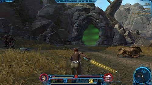W jaskini (Nalens Camp) nie musisz się na razie obawiać przeciwników, gdyż nie ma tu nikogo - (L04) Pilgrims | Jedi Consular | Star Wars The Old Republic - Star Wars: The Old Republic - poradnik do gry