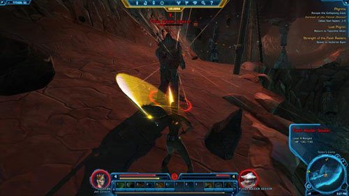 Jeśli nie masz już nic do zrobienia w The Hollows, udaj się do Świątyni Jedi - możesz w tym celu przenieść się po prostu do Quick Travel Point (Jedi Temple) (lub najpierw do Quick Travel Point (Kalikori Village), jeśli chcesz pokończyć jakieś zadania poboczne), a potem wejdź do Świątyni Jedi przez w - (L04) Pilgrims | Jedi Consular | Star Wars The Old Republic - Star Wars: The Old Republic - poradnik do gry