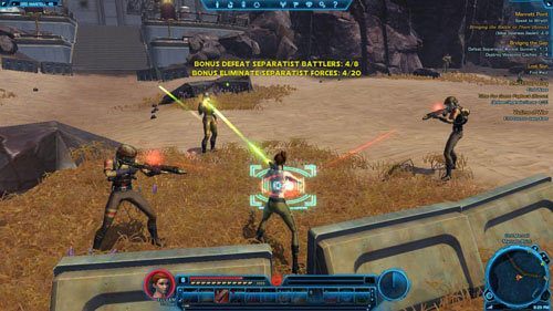 Po dostaniu się na plażę skręć w lewo, aby wejść na schody w [6] prowadzące do miasta (spójrz na poniższy obrazek) - (L07) Mannett Point (1) | Trooper | Star Wars The Old Republic - Star Wars: The Old Republic - poradnik do gry