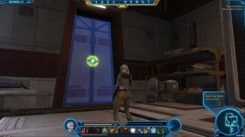 Zejdź do piwnicy po schodach w [12], przejdź przez nią, a potem wejdź na górę drugimi schodami w [13] - (L07) Security Breach (1) | Smuggler | Star Wars The Old Republic - Star Wars: The Old Republic - poradnik do gry